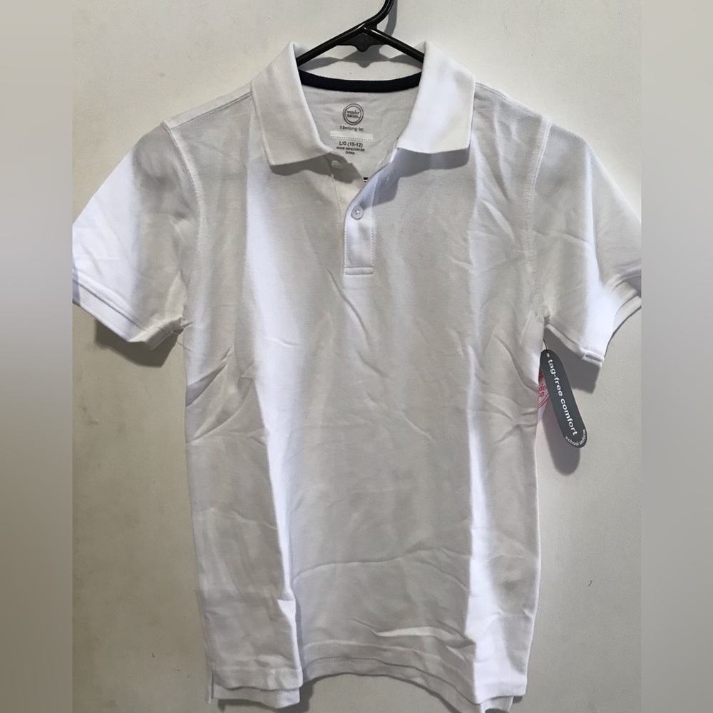 Boys size 10/12 wonder nation white/navy blue uniform shirts (4pcs total)